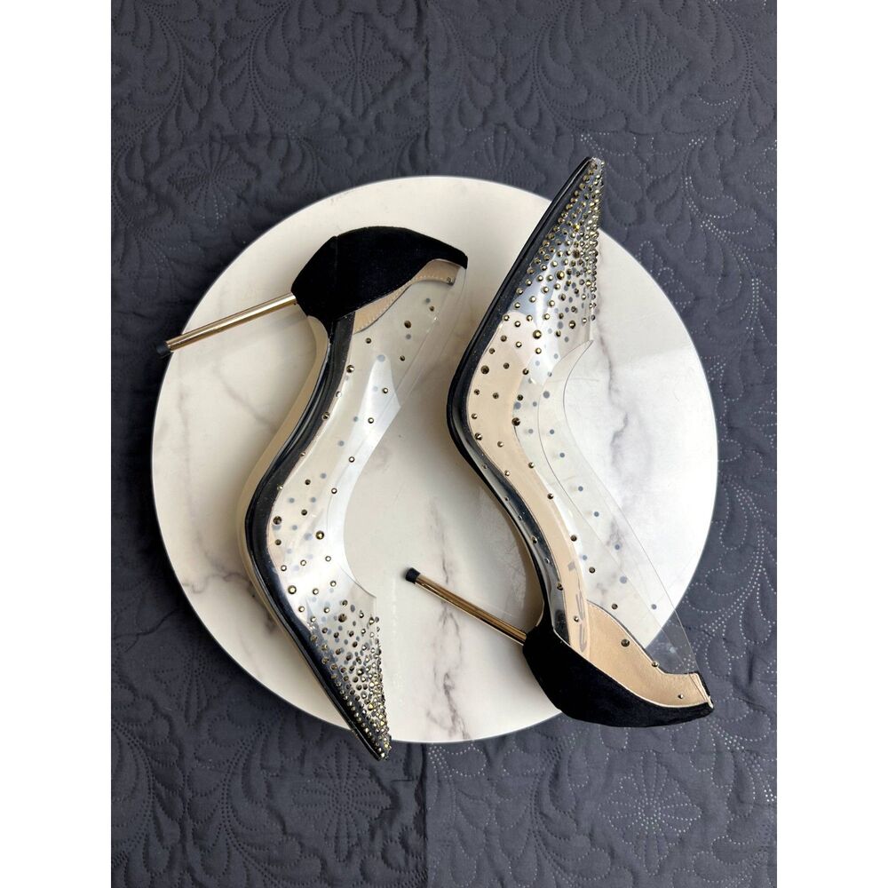 FSJ Women Studded Pointed Toe Transparent Pumps High Heels Pumps SZ 9.5:NWOB - Picture 8 of 11